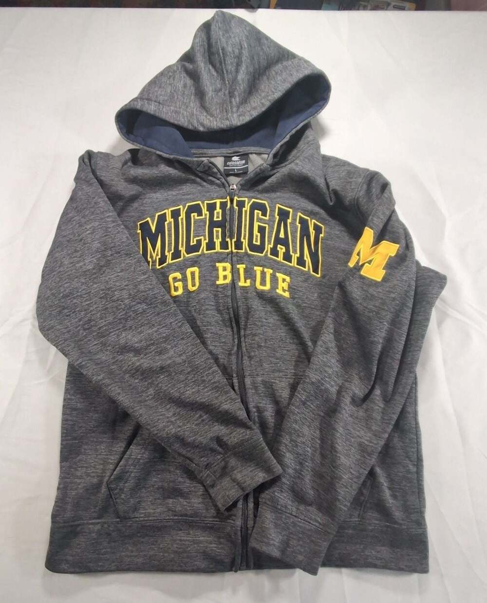 Michigan Wolverines Go Blue Full-Zip Hooded Sweatshirt Gray Men's Size L